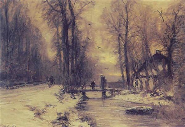 A Snowy Country Road Along A Canal - view 1