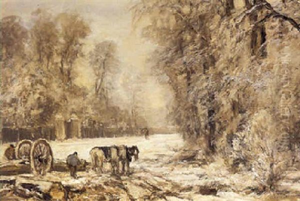 A Figure With A Cart In A Winter Landscape - view 1