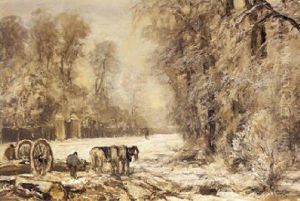 A Figure With A Cart In A Winter Landscape A Figure With A Cart In A Winter Landscape