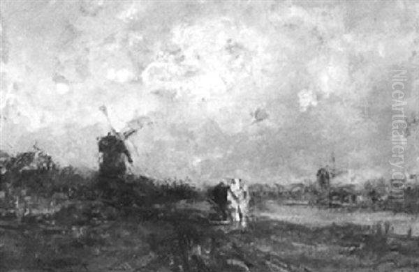 Landschaft Mit Windmuhle Und Pferdefuhrwerk - view 1