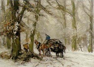 Wood Gatherers In A Winter Forest