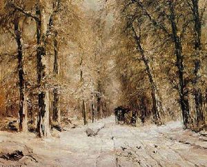 A Snowy Lane With A Horse Drawn Cart by Louis Apol