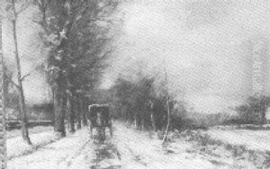 Horse And Cart In The Snow by Louis Apol