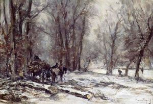 Woodgatherers At Work In A Forest In Winter by Louis Apol