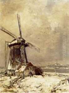 A Mill In Winter Landscape by Louis Apol