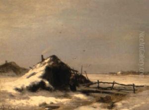 Sonnig Beleuchtete, Winterliche Fluslandschaft by Louis Apol
