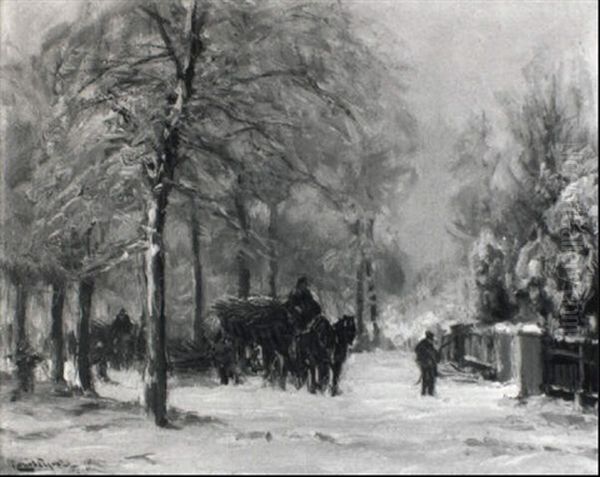 Horse-drawn Carts And Faggot Gatherers In The Snow - view 1