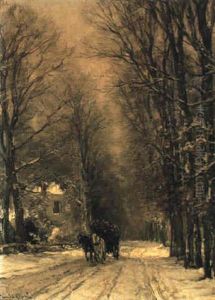 A Wood Transport On A Snowy Path In A Forest