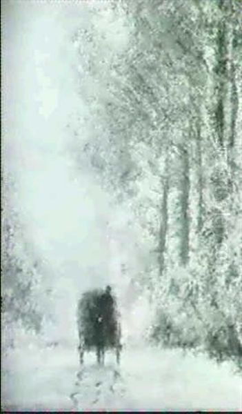 Pferdefuhrwerk Im Winterwald. - view 1