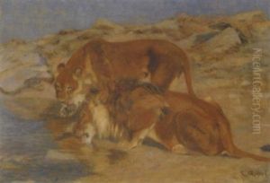 Lowen An Der Tranke by Carl Heinrich Wilhelm Appel