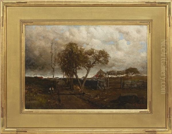 Rural Scene With Stone Wall And Figures On A Path - view 1