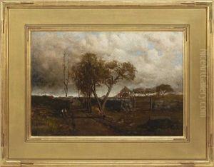 Rural Scene With Stone Wall And Figures On A Path