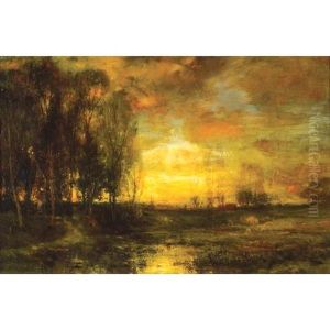 A Stand Of Trees At Sunset