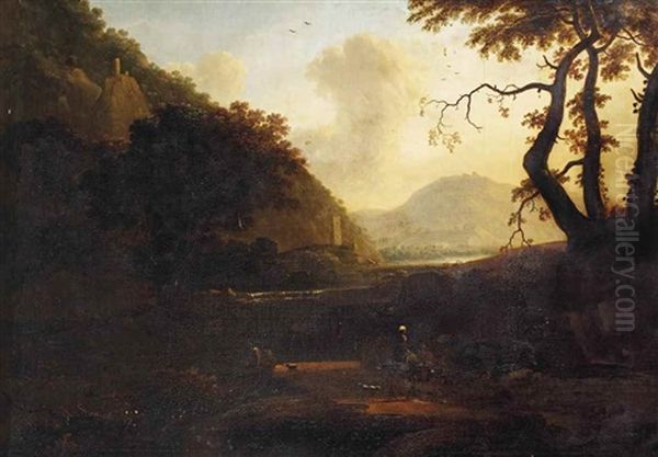 An Italianate River Landscape With Travellers On A Track - view 1
