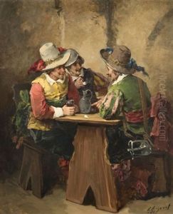Trois Mousquetaires Attables Et Mousquetaire Seduisant Une Jeune Femme Avec Un Joueur De Fifre (pair) by George Appert