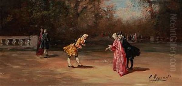 View From A Garden With People In Rococo Costumes - view 1