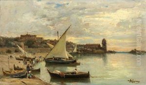 La Plage De Collioure Animee Au Couchant by Adolphe Appian