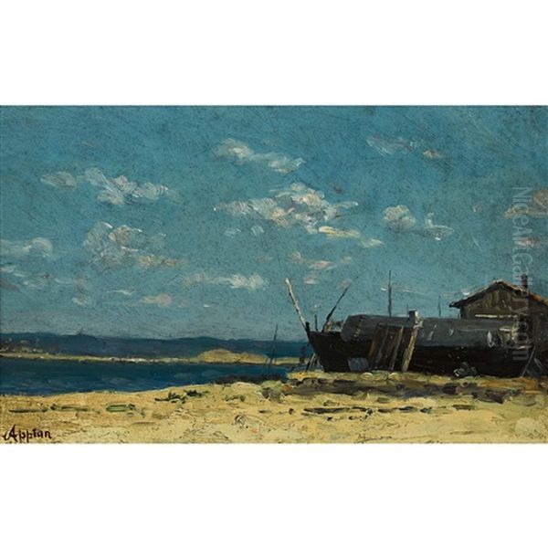 Strandpartie Mit Boot Und Haus - view 1