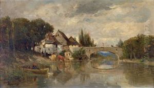 Vue D'un Village Au Bord De L'eau by Adolphe Appian
