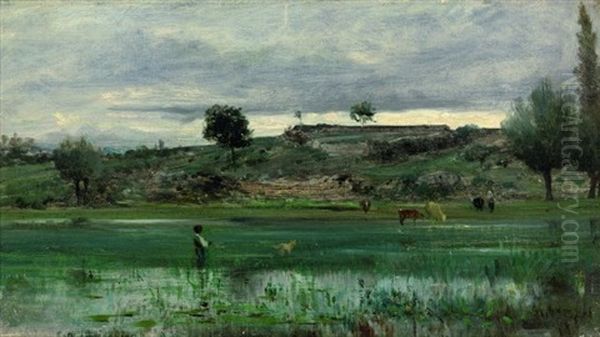 Jeune Garcon Avec Son Chien Dans Un Paysage - view 1