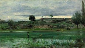 Jeune Garcon Avec Son Chien Dans Un Paysage