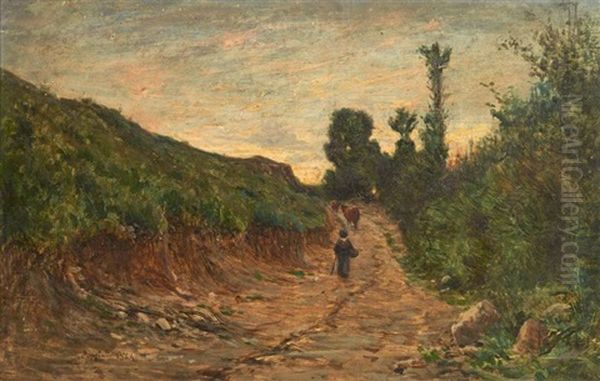 Berger Et Vaches Sur Un Chemin - view 1