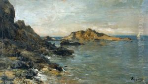 Felsiges Meeresufer Mit Segelboot by Adolphe Appian