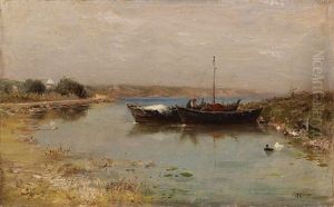 Barques Sur La Riviere by Adolphe Appian