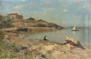 Sommerliche Seeuferpartie Mit Angler by Adolphe Appian