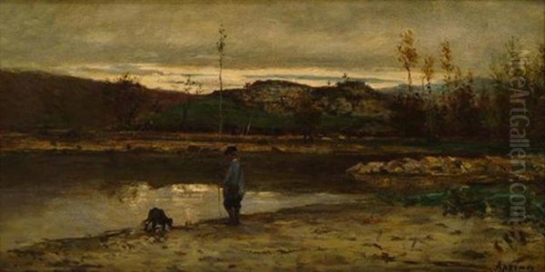 Jeune Garcon Et Son Chien Au Bord De La Riviere - view 1