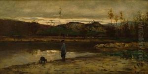Jeune Garcon Et Son Chien Au Bord De La Riviere by Adolphe Appian