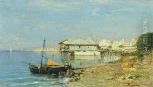 Sudlandische Hafenstadt Mit Segelboot by Adolphe Appian