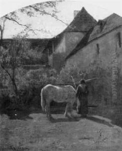 Cheval A L'abreuvoir, Cour De Ferme A Morestel