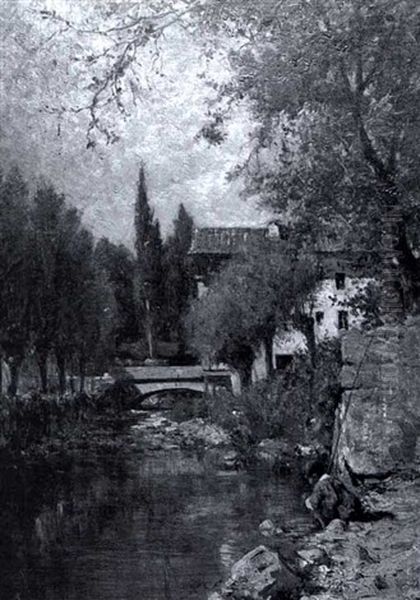 A Young Boy Fishing By A Stream - view 1