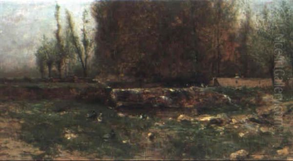 Flusslandschaft Mit Enten Und Brucke - view 1