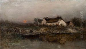 Lever De Lune, Un Soir Vers La Ferme De Serverieu by Louis Appian