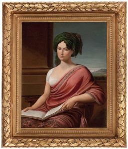 Portrait Einer Dame Mit Buch (lady Hamilton?) Vor Pfeiler Und Landschaftsausschnitt