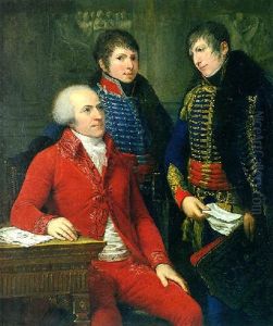 Portrait De Claude Petiet Et De Ses Deux Fils En Uniforme De L'armee Imperiale thumbnail