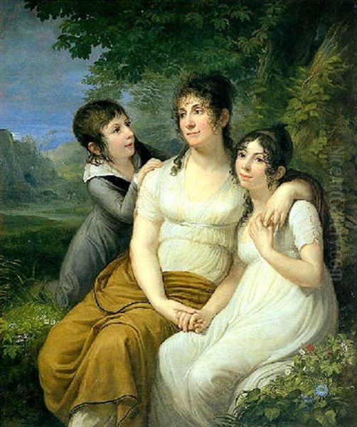 Portrait De Madame Petiet Sous Un Arbre Avec Sa Fille Et Son Fils - view 1
