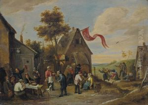 The Kermesse Of Saint George With Peasants Feasting Before An Inn by Thomas Van Apshoven