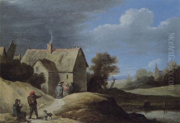 Villageois Pres D'une Maison, Sous Un Ciel Tourmente - view 1