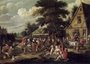 Feiernde Bauern Vor Einem Dorfgasthaus