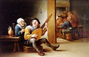 Interieur D'auberge Avec Musicien Et Joueurs De Cartes by Thomas Van Apshoven