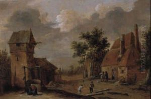 Ein Flandrisches Dorf Mit Bauern Bei Der Arbeit by Thomas Van Apshoven