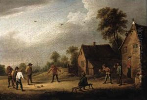 Kegelspielende Bauern Auf Einem Dorfplatz by Thomas Van Apshoven