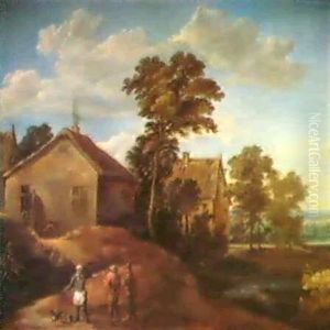 Ein Flamisches Dorf Mit Drei Bauern by Thomas Van Apshoven