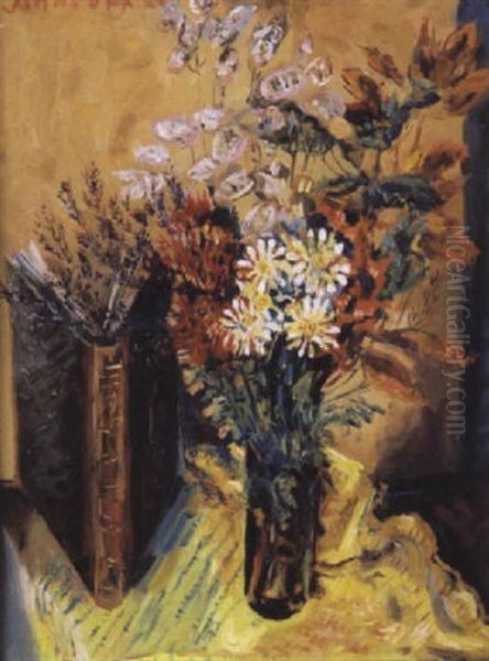 Nature Morte Au Livre Et Bouquet De Fleurs - view 1