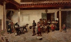 Peasant Street Scene by Joaquin Araujo Ruano