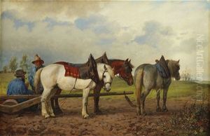 Horses On The Field by Peter Nicolai Arbo