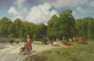 Vallflicka I Sommarlandskap by Olof Arborelius